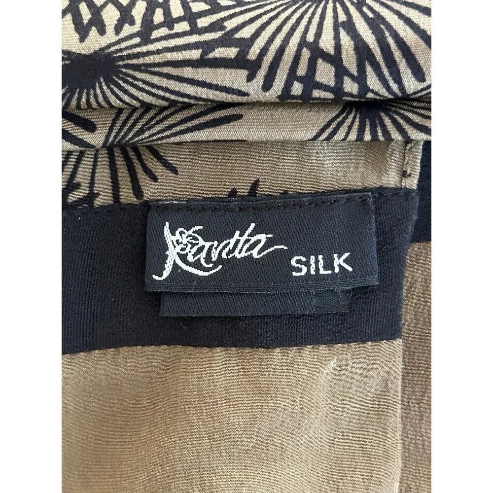 Kavita Hand Screened Silk Scarf Olive Drab Black Pine Crepe Oblong 10x64